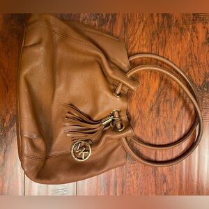 MICHAEL KORS Brown Leather Ring Tote Shoulder Handbag.